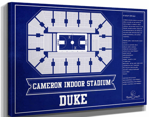 14" x 11" / Stretched Canvas Wrap Cutler West Duke Blue Devils - Cameron Indoor Stadium Seating Chart Team Color - College Basketball Blueprint Art