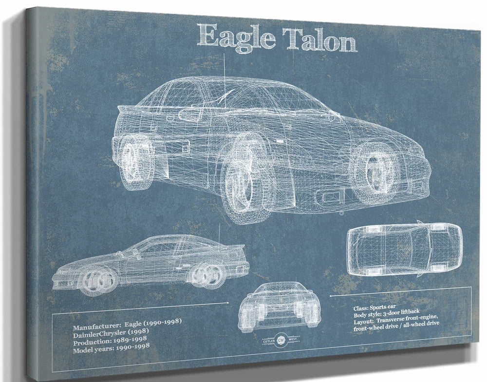 14" x 11" / Stretched Canvas Wrap Cutler West Eagle Talon Vintage Blueprint Auto Print