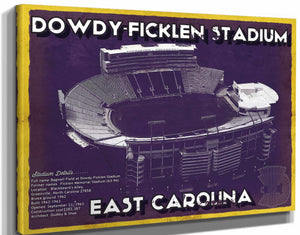 14" x 11" / Stretched Canvas Wrap Cutler West East Carolina Pirates - Dowdy–Ficklen Stadium Vintage Blueprint Wall Art