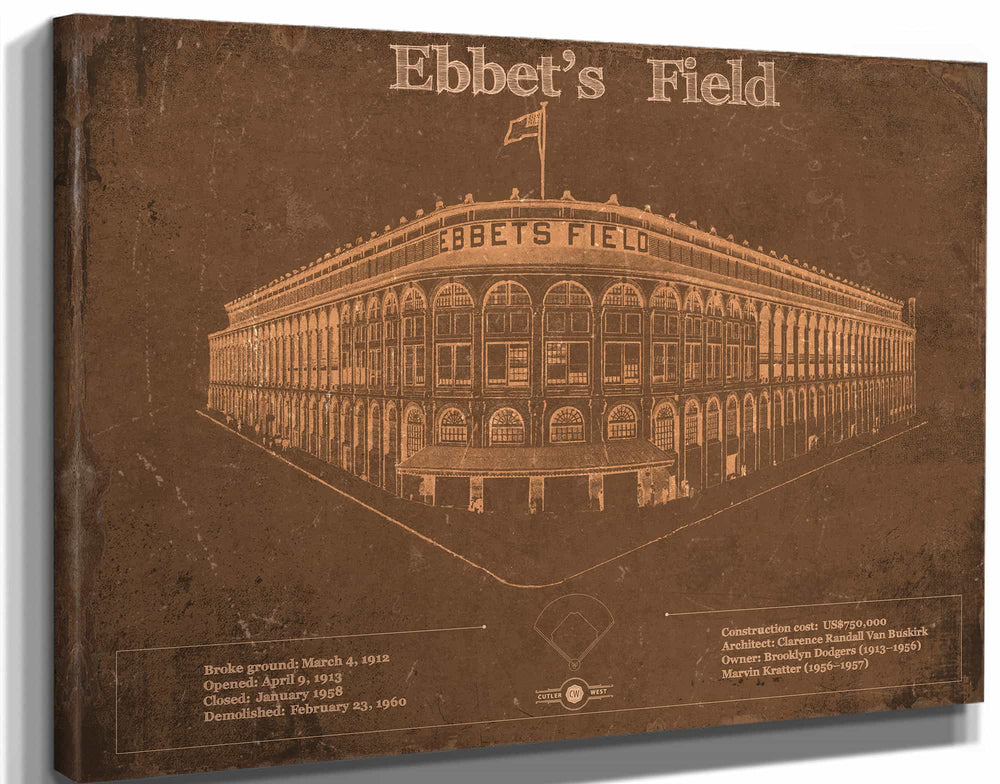 Cutler West Ebbet's Field - Vintage Brooklyn Dodgers Baseball Art