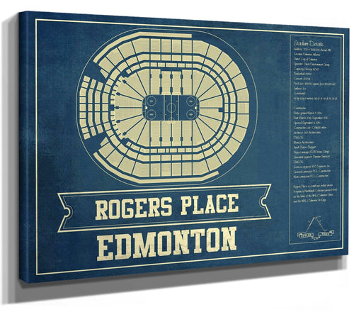 14" x 11" / Stretched Canvas Wrap Cutler West Edmonton Oilers - Rogers Place Vintage Hockey Blueprint NHL Print