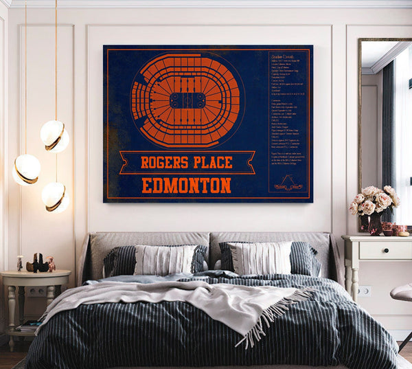 Cutler West Edmonton Oilers Team Colors - Rogers Place Vintage Hockey Blueprint NHL Print