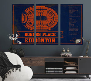 Cutler West Edmonton Oilers Team Colors - Rogers Place Vintage Hockey Blueprint NHL Print