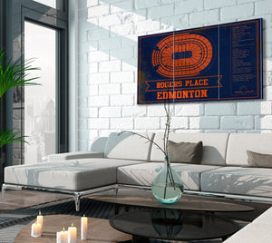 Cutler West Edmonton Oilers Team Colors - Rogers Place Vintage Hockey Blueprint NHL Print