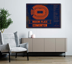 Cutler West Edmonton Oilers Team Colors - Rogers Place Vintage Hockey Blueprint NHL Print
