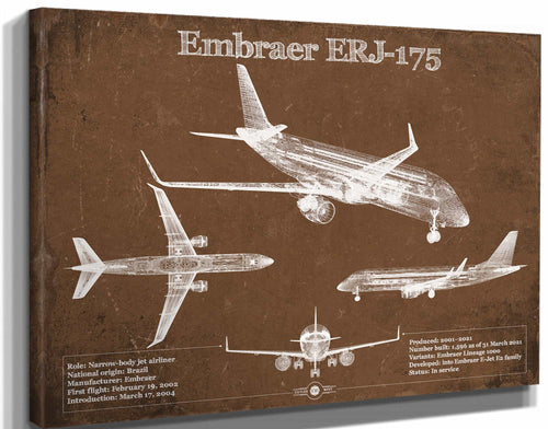 14" x 11" / Stretched Canvas Wrap Cutler West Embraer ERJ-175 Vintage Aviation Blueprint with Optional Custom Pilot aviation-2
