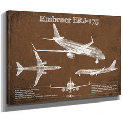 Embraer ERJ-175 Aviation Blueprint with Optional Print as a stretched canvas wrap with gallery wrapped edges