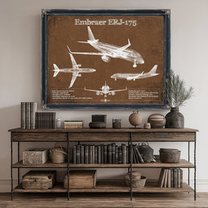 Embraer ERJ-175 Aviation Blueprint with Optional Print canvas print size guide 24x18 36x24 48x36 inches