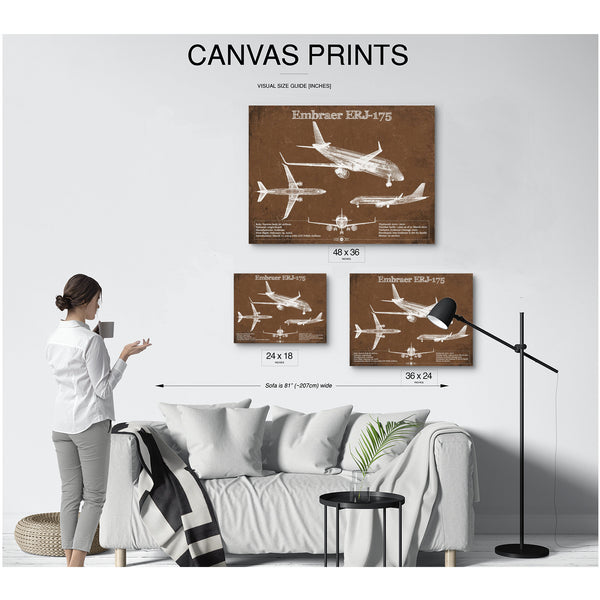 Embraer ERJ-175 Aviation Blueprint with Optional Print displayed on a wall