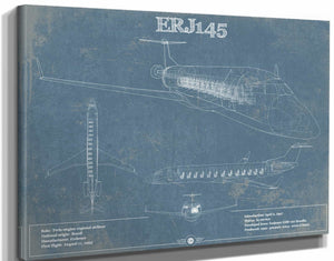 14" x 11" / Stretched Canvas Wrap Cutler West Embraer ERJ145 Vintage Aviation Blueprint with Optional Custom Pilot aviation-2