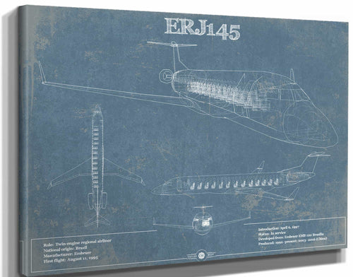 14" x 11" / Stretched Canvas Wrap Cutler West Embraer ERJ145 Vintage Aviation Blueprint with Optional Custom Pilot aviation-2