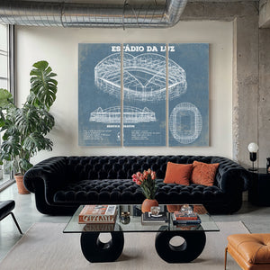 Estudio da Luz (Benfica Stadium) - Portugal National Print as a 3 panel canvas wrap in a modern living room