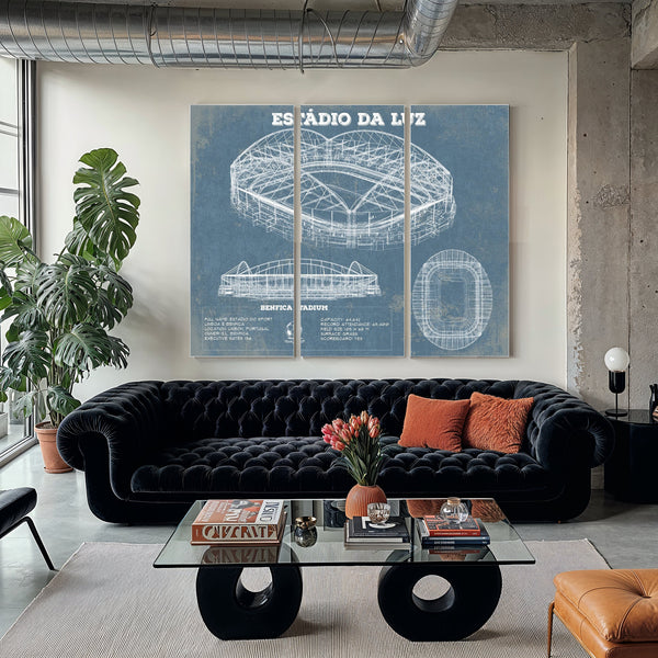 Estudio da Luz (Benfica Stadium) - Portugal National Print as a 3 panel canvas wrap in a modern living room