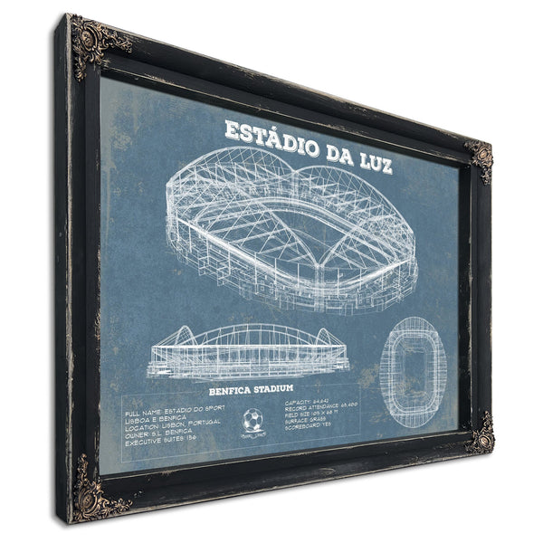 Estudio da Luz (Benfica Stadium) - Portugal National Print in a distressed Vintage Black wood frame with ornate corners
