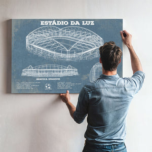 Estudio da Luz (Benfica Stadium) - Portugal National Print framed in Vintage Black above a mid-century record console