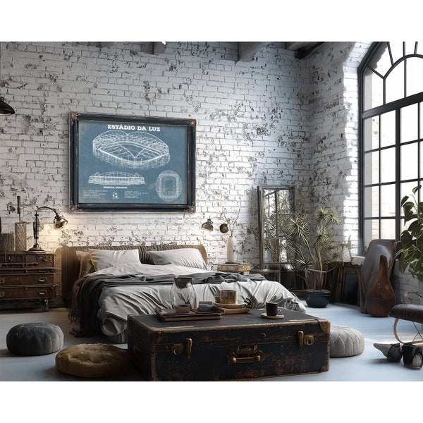 Estudio da Luz (Benfica Stadium) - Portugal National Print framed in Vintage Black in a farmhouse entryway