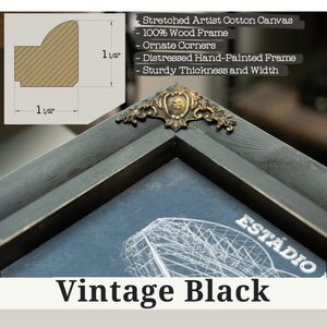 Vintage Black frame corner detail, 1.5 inch ornate wood moulding, Estudio da Luz (Benfica Stadium) - Portugal National Print