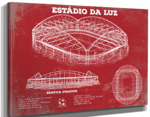 14" x 11" / Stretched Canvas Wrap Cutler West Estudio do Sport Lisboa e Benfica (Benfica Stadium) Team Color - Portugal National Football Team Blueprint Vintage Soccer Print