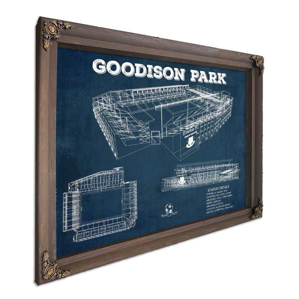 Everton Football Club - Goodison Park Stadium Print in a Bourbon stained wood frame with antique gold corners