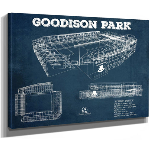 Everton Football Club - Goodison Park Stadium Print as a stretched canvas wrap with gallery wrapped edges