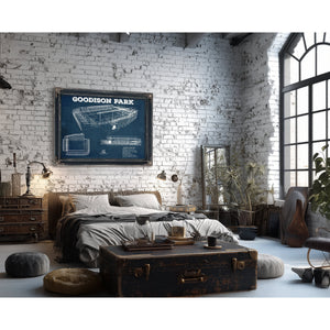 Everton Football Club - Goodison Park Stadium Print framed in Vintage Black in a farmhouse entryway