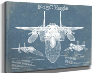 14" x 11" / Stretched Canvas Wrap Cutler West F-15C Eagle Vintage Aviation Blueprint Military Print - Custom Name and Squadron Text