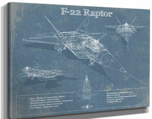 14" x 11" / Stretched Canvas Wrap Cutler West F-22 Raptor Aviation Blueprint Military Print - Custom Name and Squadron Text