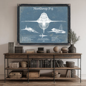 F-5 Tiger Jet Blueprint Aircraft Print canvas print size guide 24x18 36x24 48x36 inches