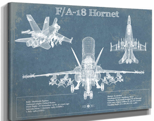 14" x 11" / Stretched Canvas Wrap Cutler West F/A-18 Hornet Blueprint Original Military Wall Art