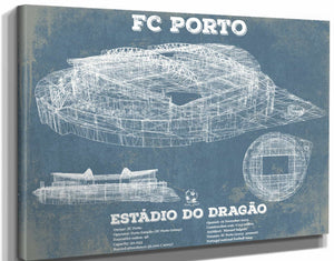 14" x 11" / Stretched Canvas Wrap Cutler West F.C. Porto Estadio Do Dragao Stadium Blueprint Vintage Soccer Print