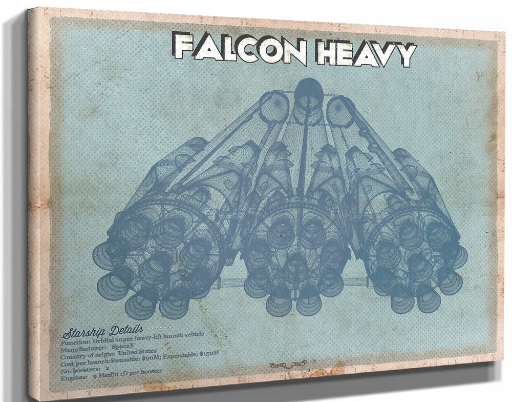 14" x 11" / Stretched Canvas Wrap Cutler West Falcon Heavy Vintage Space Exploration Print