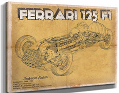 14" x 11" / Stretched Canvas Wrap Cutler West Ferrari 125 F1 Formula One Race Car Print