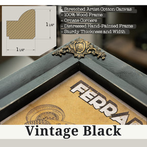 Vintage Black frame corner detail, 1.5 inch ornate wood moulding, Ferrari 125 F1 Formula One Blueprint Art Print