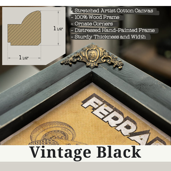 Vintage Black frame corner detail, 1.5 inch ornate wood moulding, Ferrari 125 F1 Formula One Blueprint Art Print