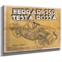 Ferrari 250 Testa Rossa Blueprint Art Print as a stretched canvas wrap with gallery wrapped edges