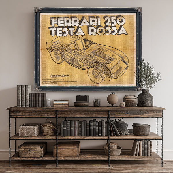 Ferrari 250 Testa Rossa Blueprint Art Print canvas print size guide 24x18 36x24 48x36 inches