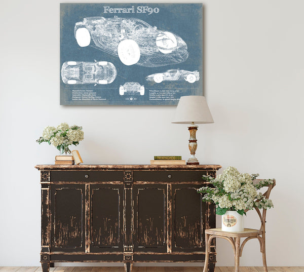 Cutler West Ferrari SF90 Stradale Vintage Blueprint Auto Print