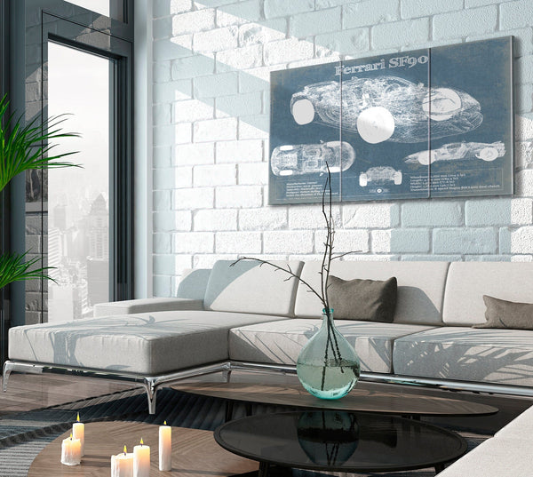 Cutler West Ferrari SF90 Stradale Vintage Blueprint Auto Print