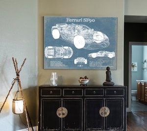 Cutler West Ferrari SF90 Stradale Vintage Blueprint Auto Print