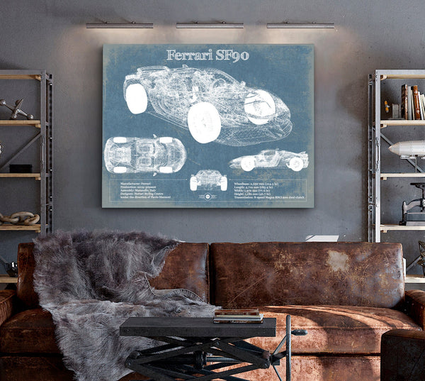 Cutler West Ferrari SF90 Stradale Vintage Blueprint Auto Print