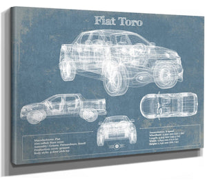 14" x 11" / Stretched Canvas Wrap Cutler West Fiat Toro Vintage Blueprint Auto Print