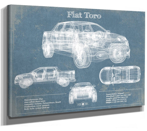 14" x 11" / Stretched Canvas Wrap Cutler West Fiat Toro Vintage Blueprint Auto Print