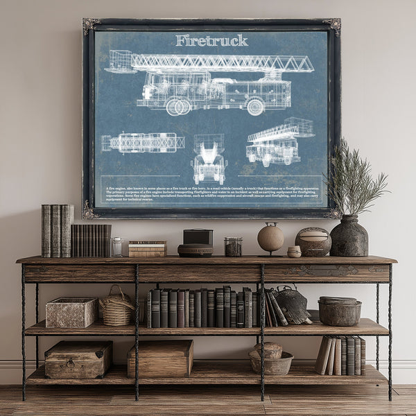 Fire Blueprint Art Print canvas print size guide 24x18 36x24 48x36 inches