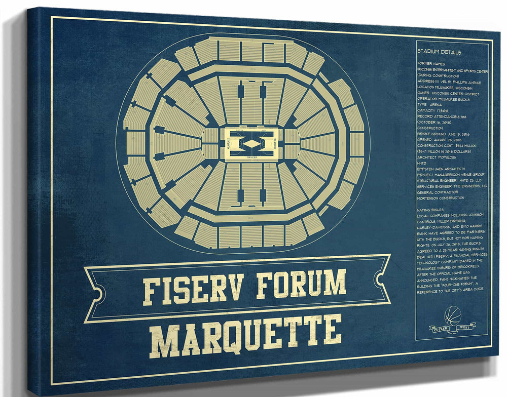 14" x 11" / Stretched Canvas Wrap Cutler West Fiserv Forum Marquette Golden Eagles NCAA Vintage Art Print