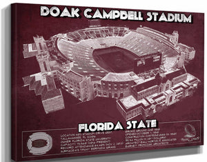 14" x 11" / Stretched Canvas Wrap Cutler West Florida State Seminoles - Doak Campbell Stadium Vintage FSU College Football Art Print