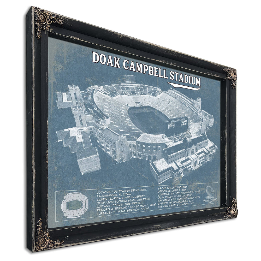 Florida State Seminoles Doak Campbell Stadium FSU College Print in a distressed Vintage Black wood frame with ornate corners