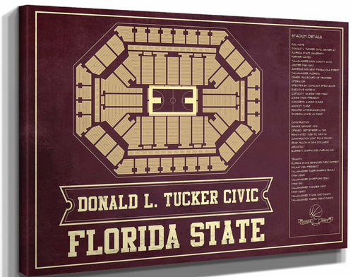 14" x 11" / Stretched Canvas Wrap Cutler West Florida State Seminoles (Men) (Women) (NCAA) Team Colors Donald L. Tucker Civic Center Vintage College Basketball Blueprint