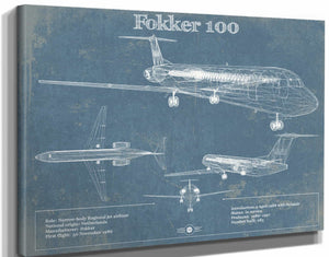 14" x 11" / Stretched Canvas Wrap Cutler West Fokker 100 Jet Wall Art