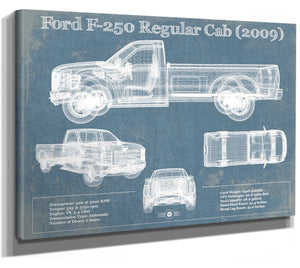 14" x 11" / Stretched Canvas Wrap Cutler West Ford F-250 Regular Cab (2009) Blueprint Vintage Auto Print