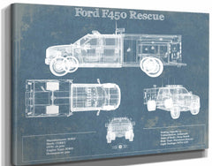 14" x 11" / Stretched Canvas Wrap Cutler West Ford F450 Rescue Vehicle Vintage Blueprint Auto Print